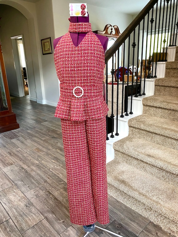 Girls Pageant Sportswear, Size 10, Pageant Top and Pant Set Casualwear,  Tweed Jumpsuit, Raspberry Red Tweed Pant Suit, Interview Outfit 