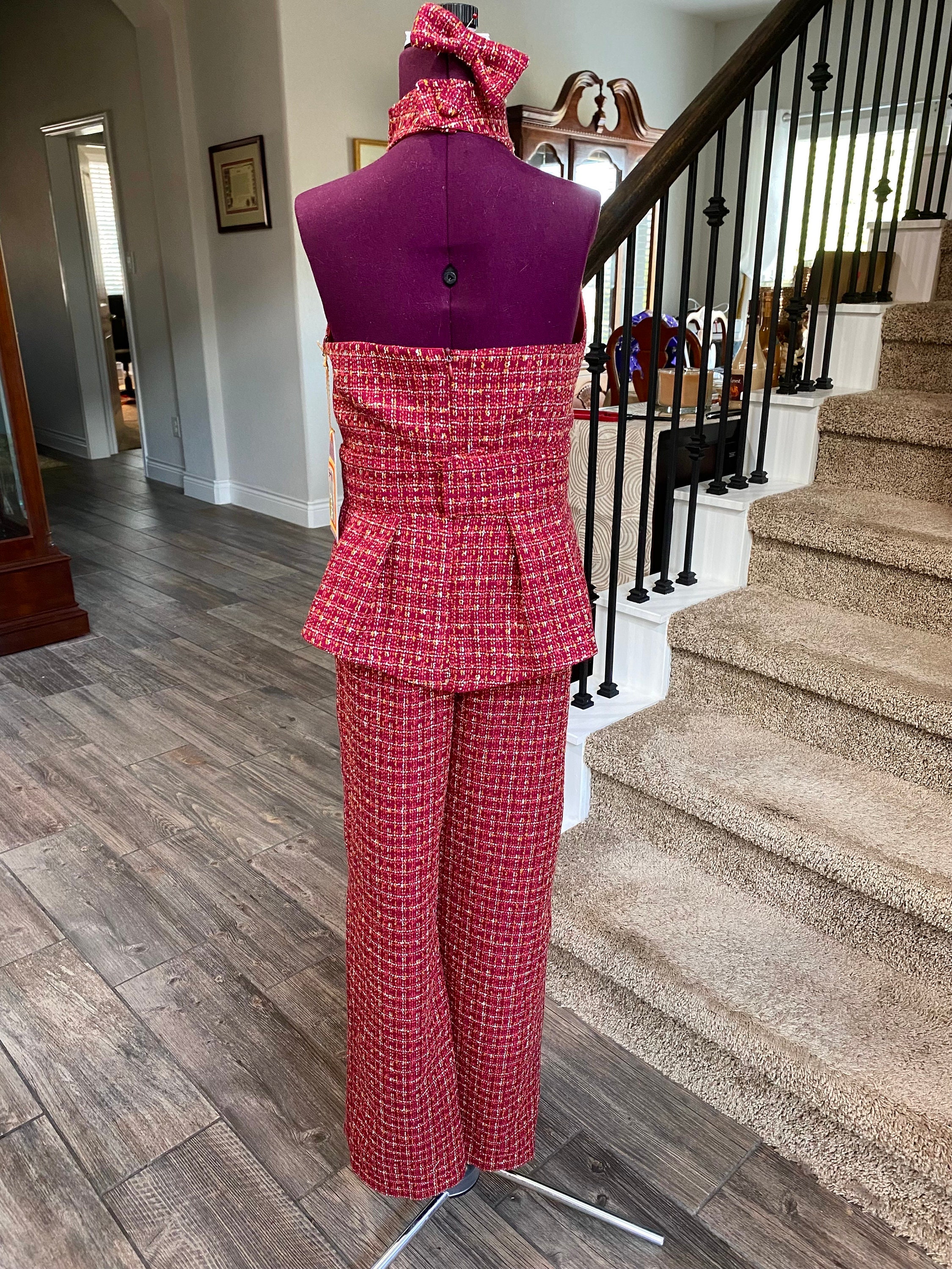 Girls Pageant Sportswear, Size 10, Pageant Top and Pant Set Casualwear,  Tweed Jumpsuit, Raspberry Red Tweed Pant Suit, Interview Outfit 