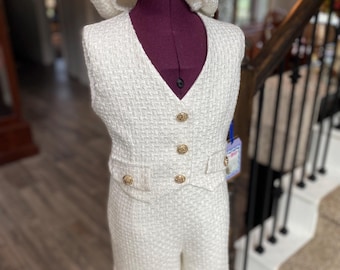 Girls Sportswear Set, Size 8,  Tweed Pageant Casual Wear, Girls Vest, Shorts and Beret, Tweed Back To School Girl, PageantSuits, Diane Marak