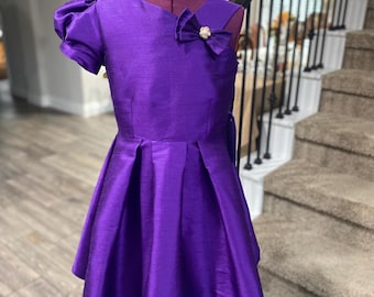 Girls Pageant Interview, Size 8, Royal Purple One Shoulder, Pageant Party Dress, Pageant Outfit, Puff Sleeve Dress, Mardi Gras, PageantSuits