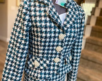 Girls 1 Shoulder Romper and Jacket Set, Size 12, Designer Tweed and Mikado Interview Suit, OOAK Tweed Set, PageantSuits, Diane Marak