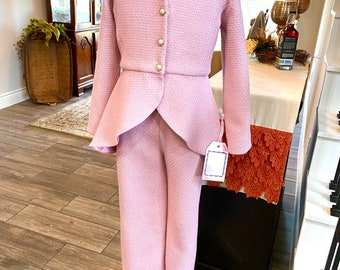 SALE. Girls Pageant Interview Dress, Pageant Interview Suit, Pink Tweed Suit, Jacket Pant Suit, Girls Size 8/10, PageantSuits