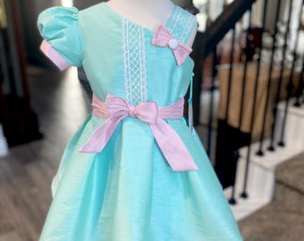 Girls Pageant Party Dress, Size 3, Aqua Mint and Pink, 1 Shoulder Cocktail Interview Dresss, Pageant Interview Dress, Easter, PageantSuits