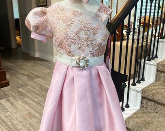 Girls Pageant Interview, Size 4, Pink Brocade Dress, Fit Flare Party Dress, Girls Easter Dress, Pageant Dress for Toddler, PageantSuits