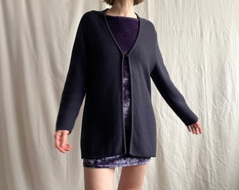 Cardigan ouvert sur le devant en laine mérinos tricotée vintage, cardigan printanier, veste en tricot simple longueur hanches, petite taille moyenne S M