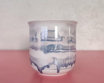 Vintage White Porcelain Tumbler - 1997 Hand-Painted Blue Dreamy Cup
