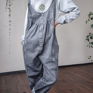Vintage Ausgeblichene Schwarze Jeans Latzhose - 80s Maler Overall - Size L