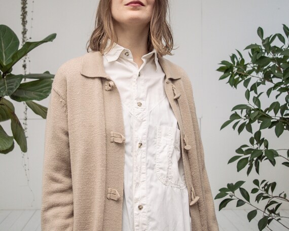 Vintage Beige Brown Cardigan Collared 