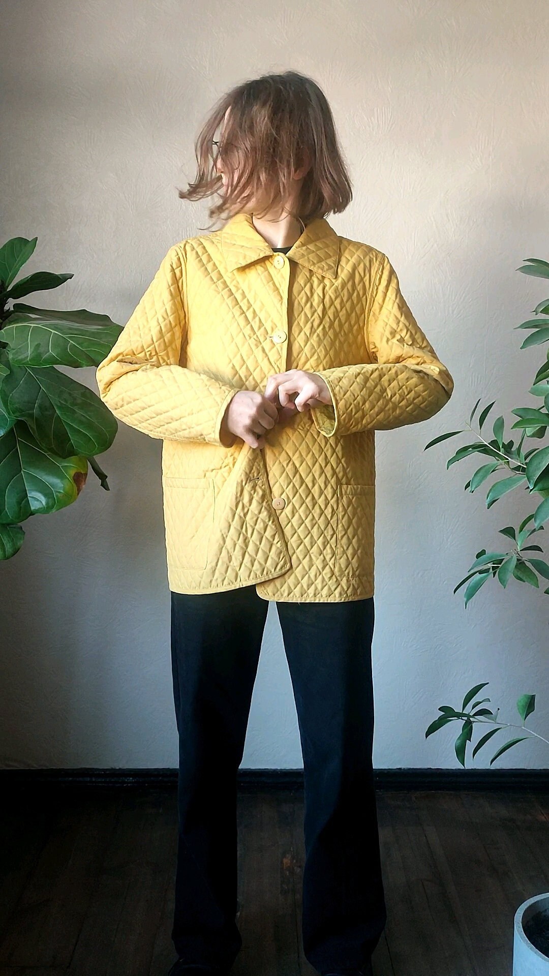 Vintage Bright Yellow Quilted Jacket Lightweight Coat Jacket Etsy