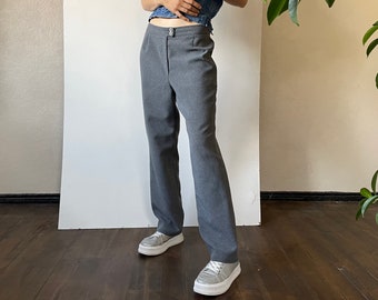Vintage high waisted cigarette pants, wide leg ankle trousers, gray dress pants, relaxed fit trousers, Medium size M