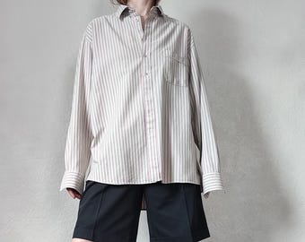 Vintage Candy Stripe Button Down - Men's Long Sleeve Yarn-Dyed Cotton Shirt - Size L