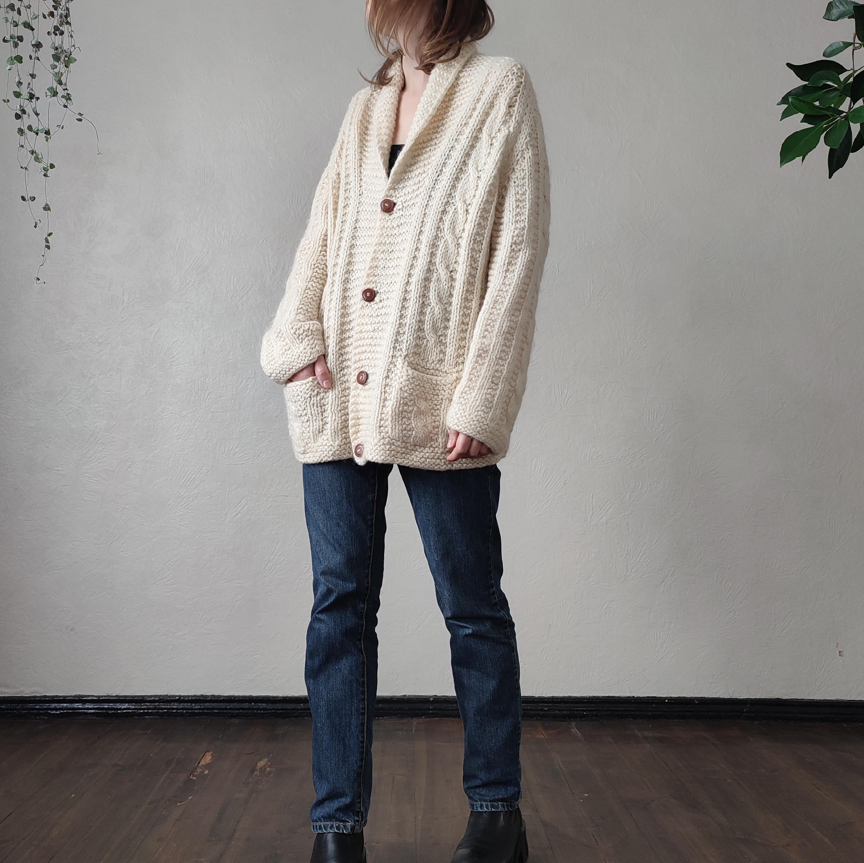 ヴィンテージ フィッシャーマン カーディガン - ケーブルニット ボタン 