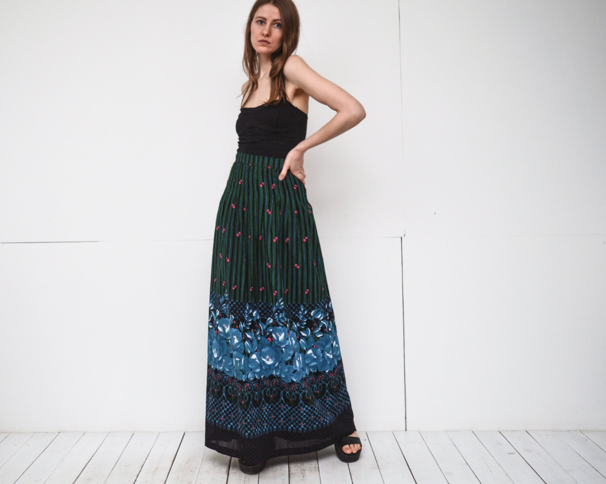 White stuff top green maxi skirt