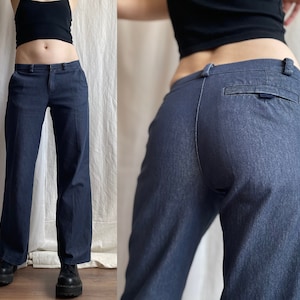 Pantalon en jean vintage taille basse à plis larges, pantalon en jean bleu foncé de l'an 2000 avec poches latérales, petite taille S image 4