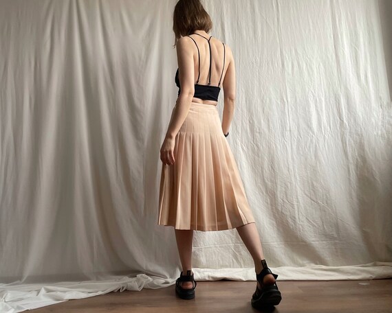 Vintage High Waist Pleated Wool Midi Skirt in Fuzzy Peach 70s 80s Below the Knee Length A line Skirt Size XS Etsy Canada