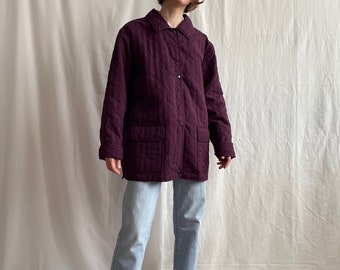 Vintage purple quilted flap pocket jacket, 90s collared button front spring outerwear jacket, Small Medium size S M