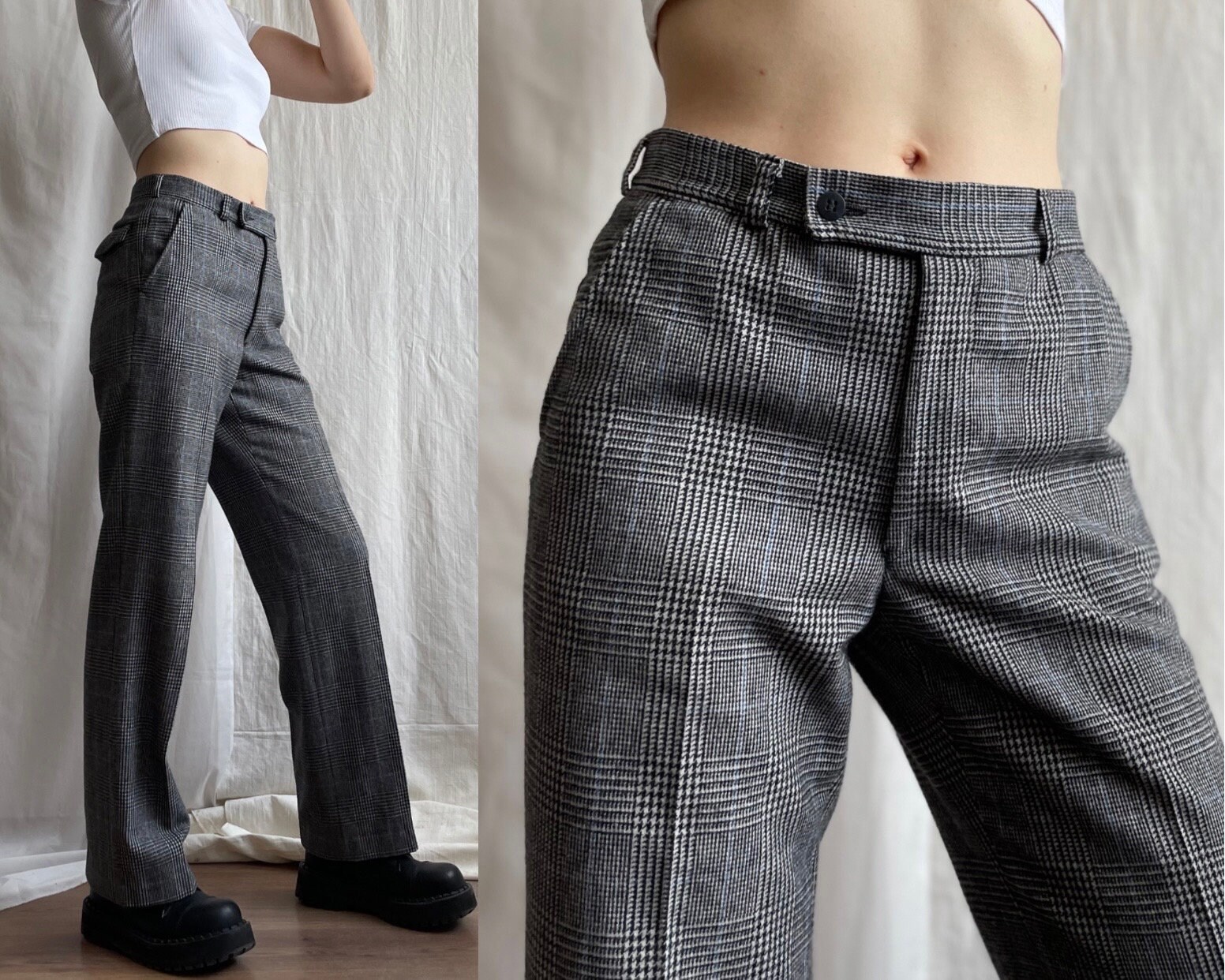 【MODERNIF】Deli Wool Check Wide Pants Tailored Wool Blend Wide Leg Pants | Karen Millen