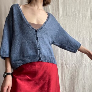 Vintage Button Front Oversized Half Sleeve Crop Cardigan, Open Front Knitted V-Neck Sweater, Medium Large size M L