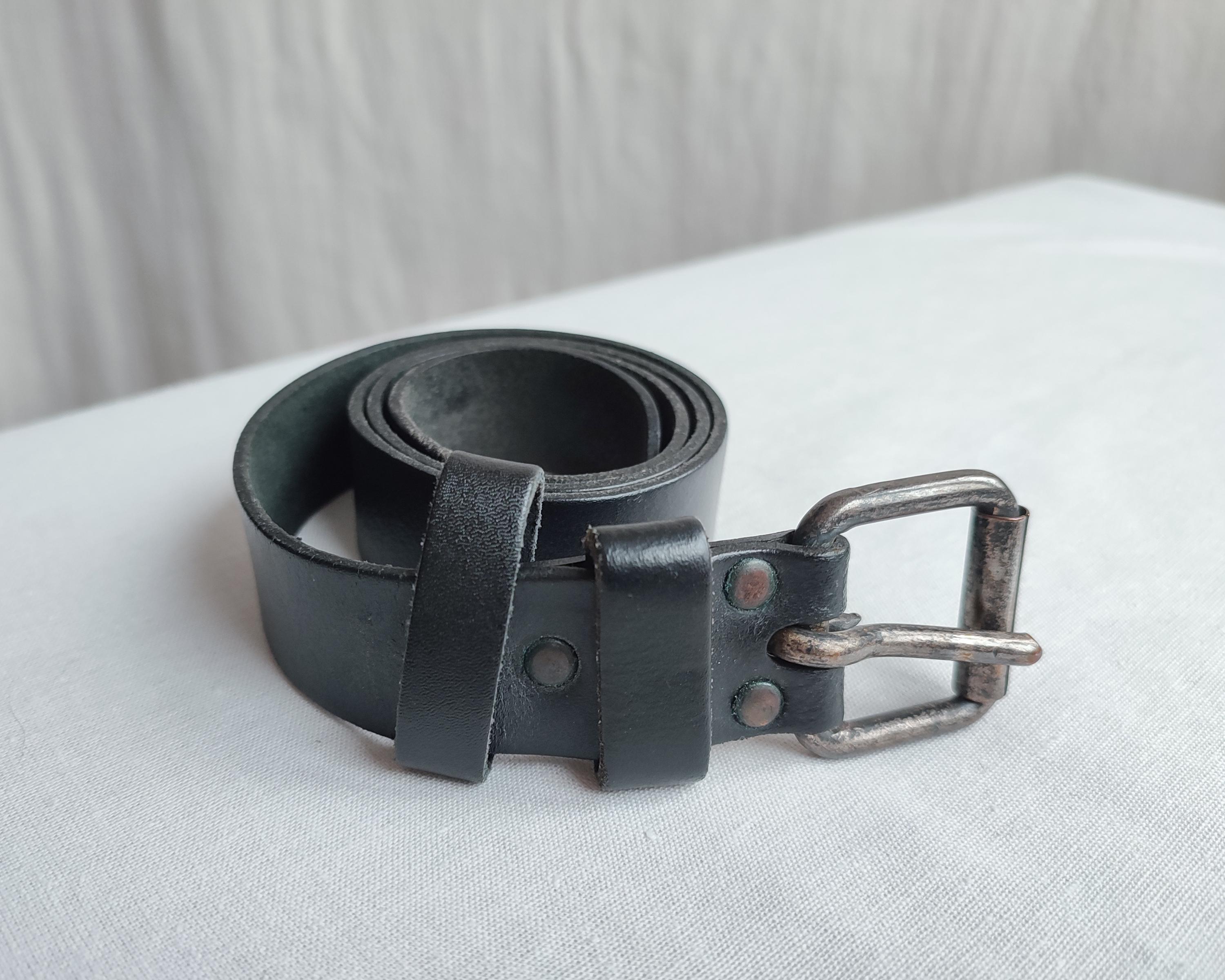 Vintage Black Leather Belt, Rugged Simple Pin Buckle Genuine