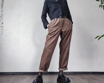 Vintage Brown Corduroy Trousers - 90s Menswear Chinos - Size M