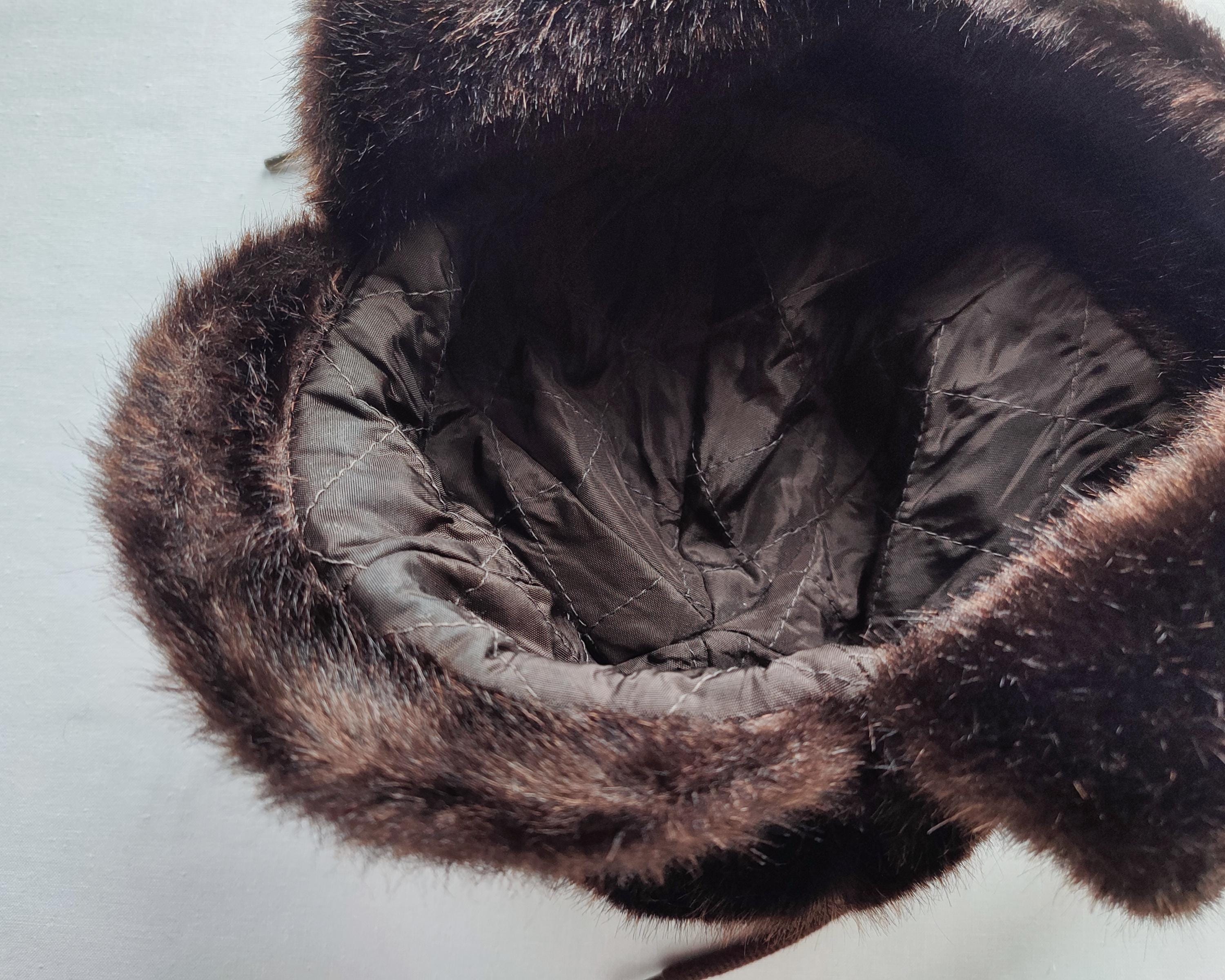 Vintage Faux Fur Trapper Hat, Brown Russian-style Winter Cap 