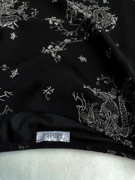 Vintage Black Dragon Motive Slip Sheer Skirt, 90s Y2K… Gem
