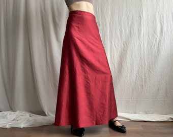 Vintage Pink Silk A-line Maxi Skirt, Elegant High Waisted Ankle Length Formal Skirt, Small Size S