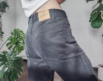 Jean en coton noir taille haute des années 90 - denim à jambe droite vintage - taille S