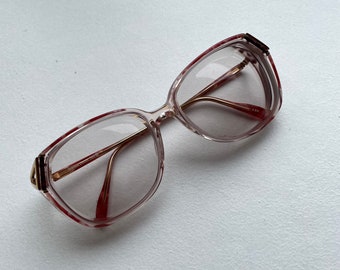 Vintage SOPHIA LOREN Oversized Retro Brillenfassungen Dunkel Rosa, 70er 80er Jahre Golden Detail Mod Eyewear, Kleine Mittelgroße Größe