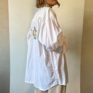 Vintage workers shirt, white oversized cotton shirt, long sleeve mens shirt, button down top, snap button workwear shirt, small medium large image 8