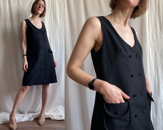 Vintage double breasted wool vest dress with pock… - image 1