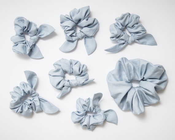 Sky Blue Silk Linen Scrunchie: Upcycled Bow Hair Tie - Etsy display picture 1