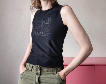 Vintage Black Tiger Print Tank Top by Vero Moda - Size XS/S