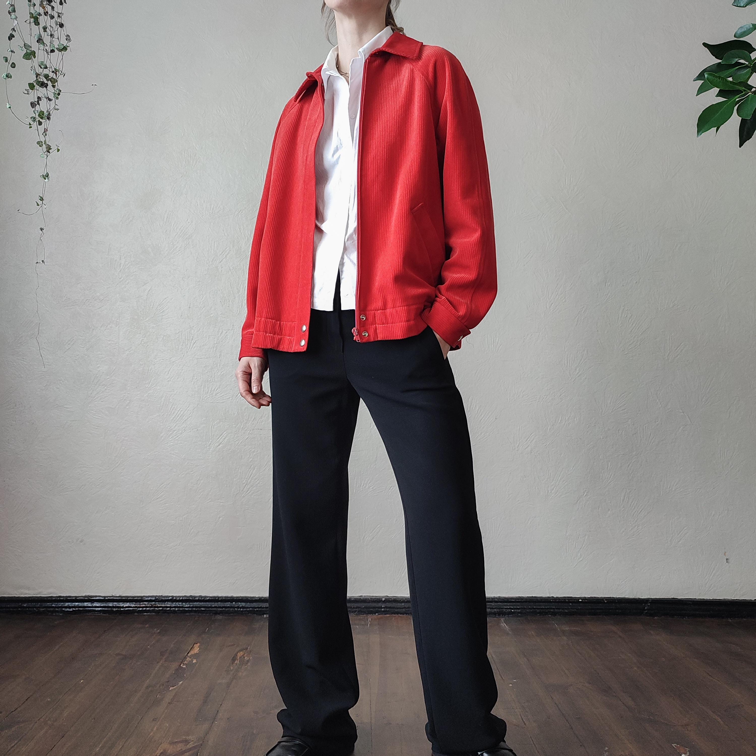 Vintage Red Corduroy Zip up Jacket - Bold Retro Bomber - Size XS/S