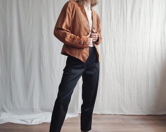 Vintage Suede Jacket: 80s Swedish Toffee Brown Leather, Size S/M