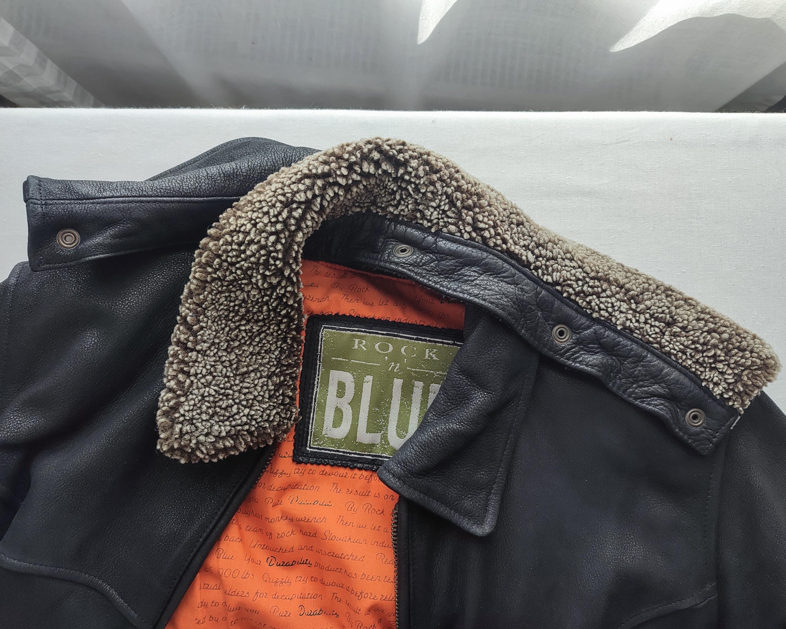 90s Black Leather Biker Jacket - Rock'n Blue Convertible Collar