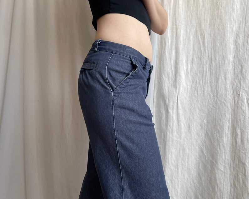 Pantalon en jean vintage taille basse à plis larges, pantalon en jean bleu foncé de l'an 2000 avec poches latérales, petite taille S image 8