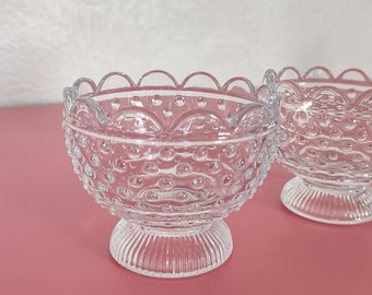 Set of 2 Small Dessert Bowls - Scalloped Polka Dot Glass Dish