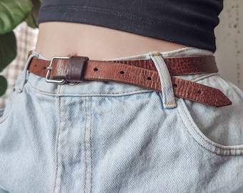 Distressed Vintage Leather Belt - Brown Rugged Design - Size XS/S/M