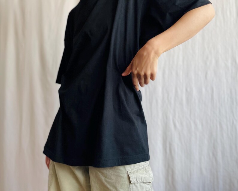 Vintage Solid Black Cotton Tshirt, Basic Short Sleeve Tee in Extra