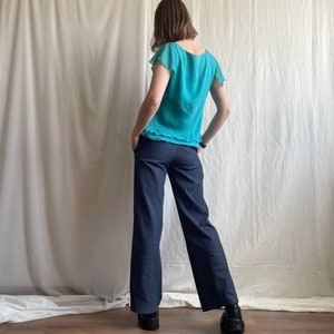 Pantalon en jean vintage taille basse à plis larges, pantalon en jean bleu foncé de l'an 2000 avec poches latérales, petite taille S image 3