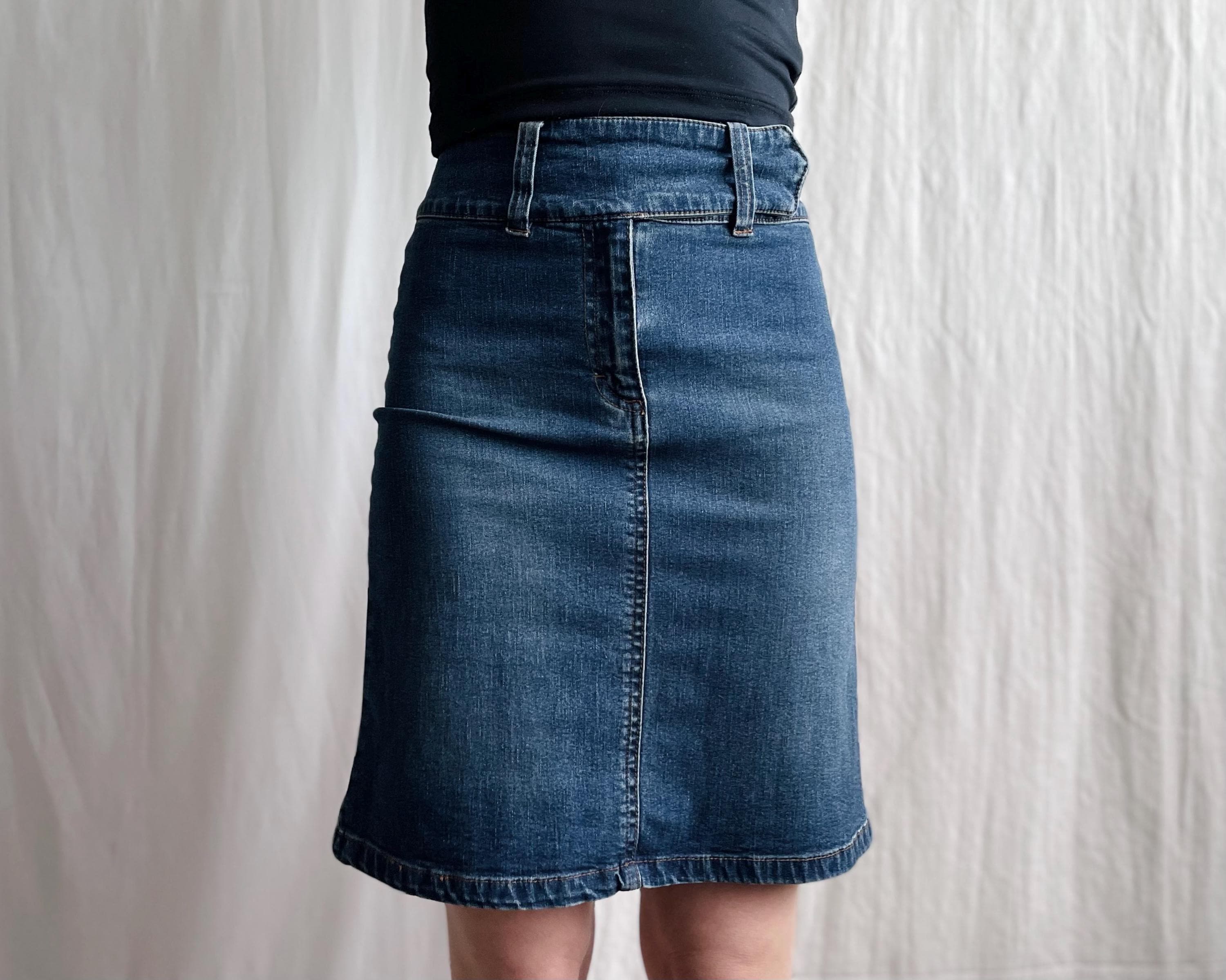 スカート Y2K BETTYS BLUE denim skirt a1 Vintage Y2K Denim A-line Skirt: Dark Blue Stretch Jean Skirt (XXS