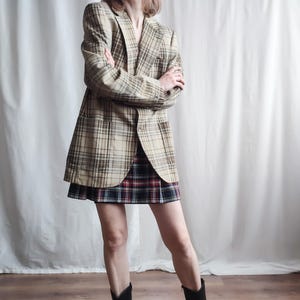 Jaren 70 geruite wolmix blazer - vintage getailleerd jasje - maat M