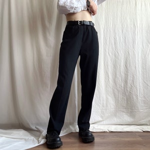 Pantalon de bureau taille haute vintage avec plis noirs Pantalon de costume noir coupe décontractée grande avec poches Petite taille moyenne S M image 8