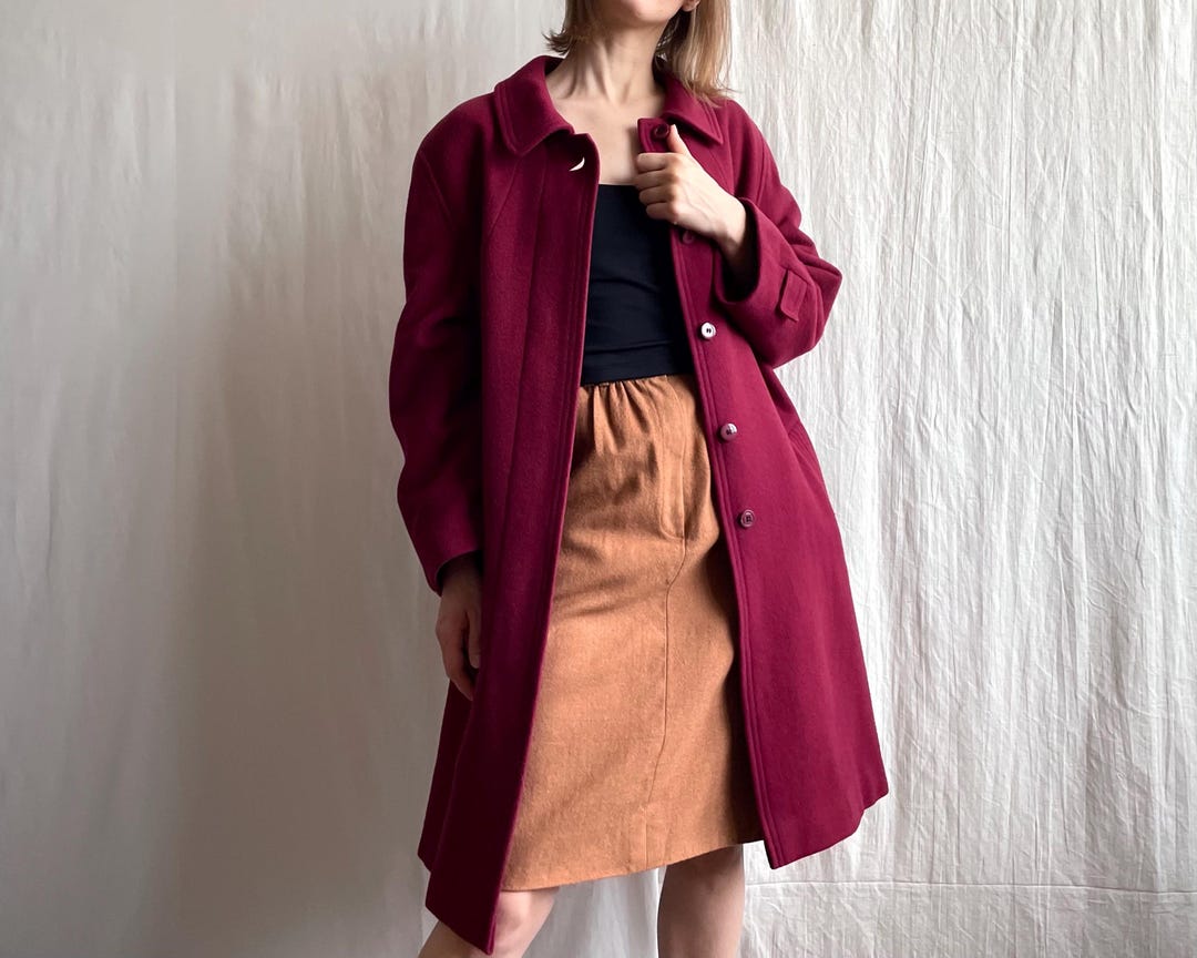 Band Collar Wool Blend Coat in Autumn Red main image 1