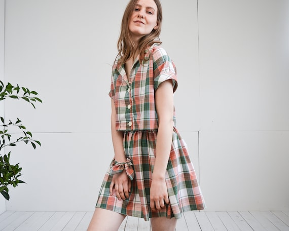 Refashioned vintage co-ord 3 piece set skirt blous