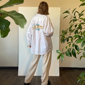 Vintage workers shirt, white oversized cotton shirt, long sleeve mens shirt, button down top, snap button workwear shirt, small medium large image 1