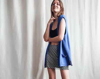 Vintage Blue Wool Blend Sweater Vest - Oversized Sleeveless Cardigan