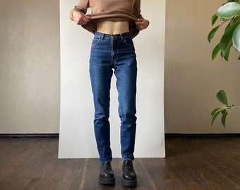 Vintage classic 90s Wrangler jeans, high waisted dark wash denim pants, full length jean trousers, Small size S