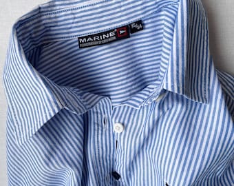 Koszula Oxford z bawełny w niebieskie paski w stylu vintage – rozmiar damski XS